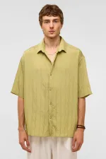 Oversize Striped Short-Sleeved Modal Fabric Shirt, Green