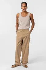 Washed Gabardine Baggy Pants in Tan