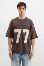 Numara Baskılı Oversize Tişört Kahve