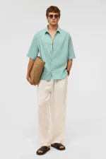 Basic Oversize Short-Sleeved Modal Shirt Turquoise