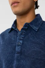 Yıkamalı Oversize Polo Yaka Tişört İndigo