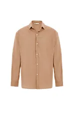 Basic Oversize Pamuk Keten Gömlek Camel Basic Oversize Pamuk Keten Gömlek Camel