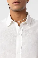 Basic Oversize Uzun Kollu Keten Gömlek Naturel