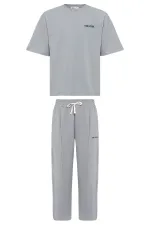 Paça Yırtmatçlı Oversize  Eşofman Takım Gri