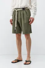 Short en lin kaki oversize avec ceinture