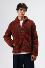 Oversize Peluş Mont Bordo