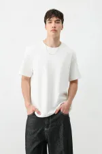 Kısa Kollu Boxy Fit Tişört Ekru