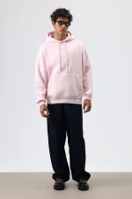 Basic Oversize Yıkamalı Hoodie Pembe