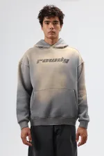 Sweat à capuche oversize imprimé délavé, gris fumé