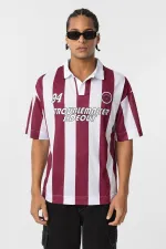 Oversize Polo Yaka Forma Tişört Bordo