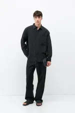 Chemise oversize rayée en modal noir