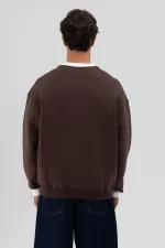 Sweat-shirt oversize à col rond imprimé, marron