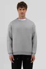 Sweat-shirt basique à col rond oversize gris clair