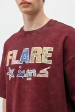 Baskılı Oversize Tişört Bordo