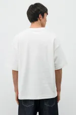 Baskılı Oversize Tişört Ekru