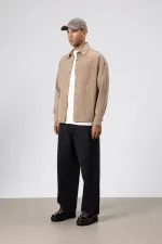 Oversize Gabardin Gömlek Ceket Vizon