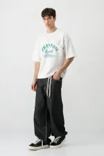 Kısa Kollu Boxy Fit Baskılı Tişört Ekru