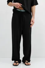 Fitilli Dokulu Baggy Eşofman Alt Siyah