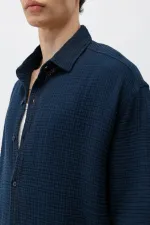 Müslin Kumaş Rahat Kalıp Keten Takım Lacivert