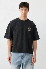 Kısa Kollu Boxy Fit Baskılı Tişört Siyah