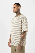 T-shirt rayé oversize en maille kaki