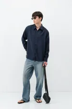 Chemise oversize en modal bleu marine