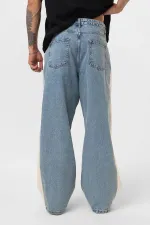 Baggy Fit Jeans with Side Stripes, Light Blue Melange