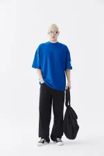 Balıkçı Yaka Etiket Detaylı Oversize Tişört - Açık Füme Saks