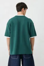 Baskılı Bisiklet Yaka Oversize Tişört Nefti