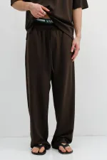 Fitilli Dokulu Baggy Eşofman Alt Koyu Kahve