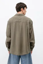 Modal Fabric Oversize Shirt with Pockets, Khaki