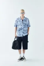 Patterned Corduroy Oversize Shirt Pattern-2