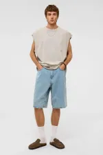 Oversize Bermuda Denim Shorts, Blue Color - 1