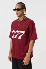Oversize V-Neck Jersey T-Shirt Burgundy
