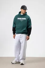 Sweat à capuche imprimé oversize, bleu marine