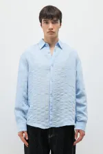 Çizgili Oversize Gömlek Mavi