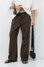Bel Lastikli Baggy Fit Keten Pantolon Kahve