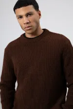 Bisiklet Yaka Oversize Triko Kazak Kahve