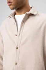 Dokulu Oversize Gömlek Ceket Bej