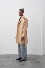 Kemerli Oversize Kaşe Kaban Vizon