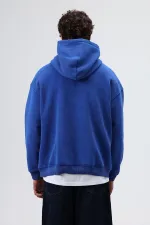 Oversize Baskılı Kapüşonlu Sweatshirt Saks