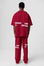 Yıkamalı Arka Baskılı Oversize Eşofman Takım Bordo