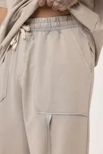 Yıkamalı Baskılı Oversize Eşofman Takım Soğuk Vizon