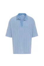 Polo Yaka Oversize Triko Açık Mavi