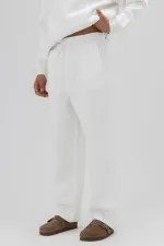 Basic Baggy Sweatpants Bottoms, Ecru