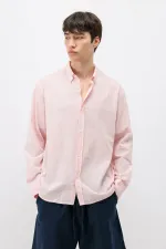 Chemise basique oversize en coton et lin rose
