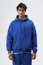 Sweat à capuche basique oversize délavé bleu marine