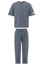 Etiket Detaylı Oversize Eşofman Takım Füme