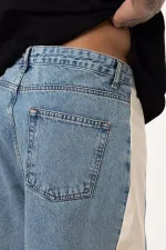 Baggy Fit Jeans with Side Stripes, Light Blue Melange