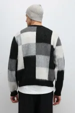 Pull oversize à carreaux en maille, noir